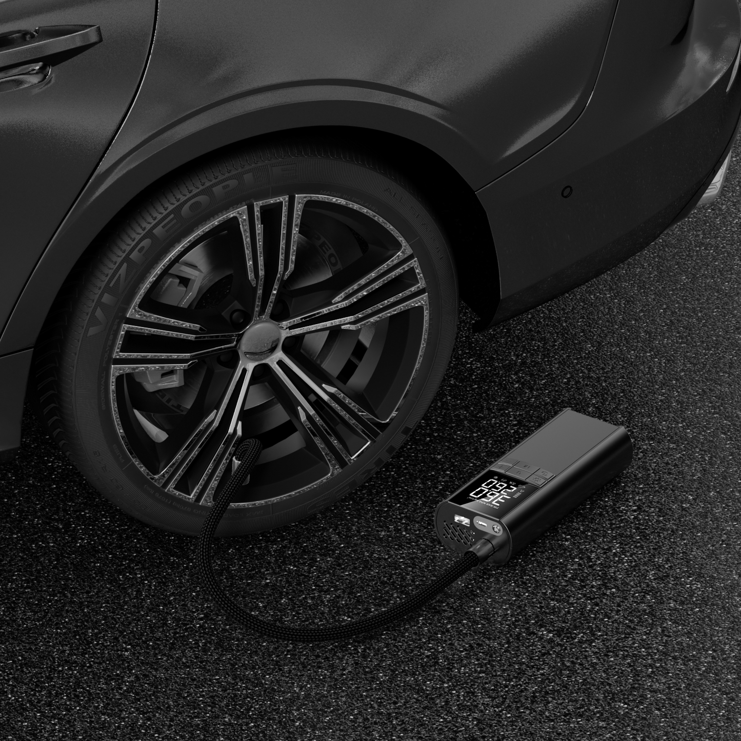 AVOID® T8 Draagbare Smart Compressor – Elektrische Bandenpomp – 150PSI – Powerbank & Noodverlichting – Voor Auto, Motor & Fiets – 8000mAh