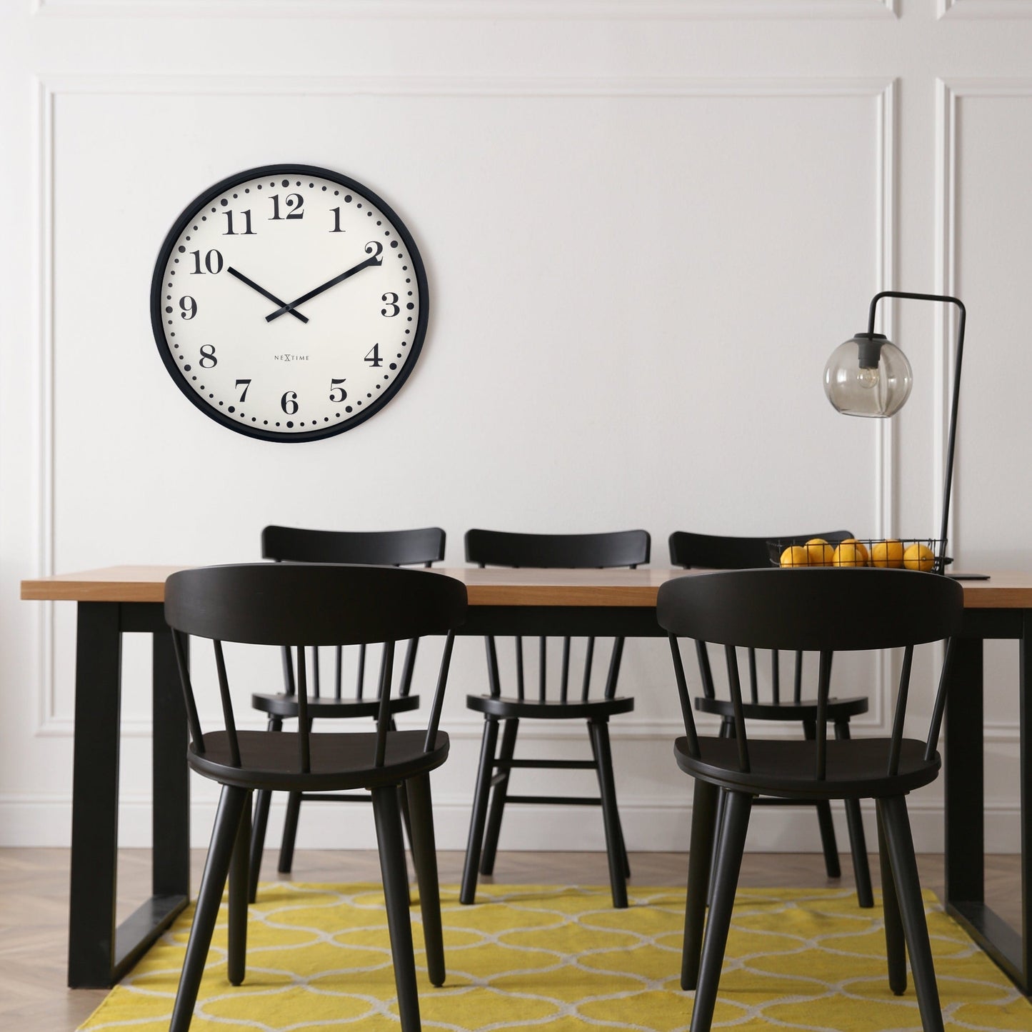 Wandklok 50cm-Silent-Zwart/Wit-Kunststof-NeXtime 'Dickens Large'