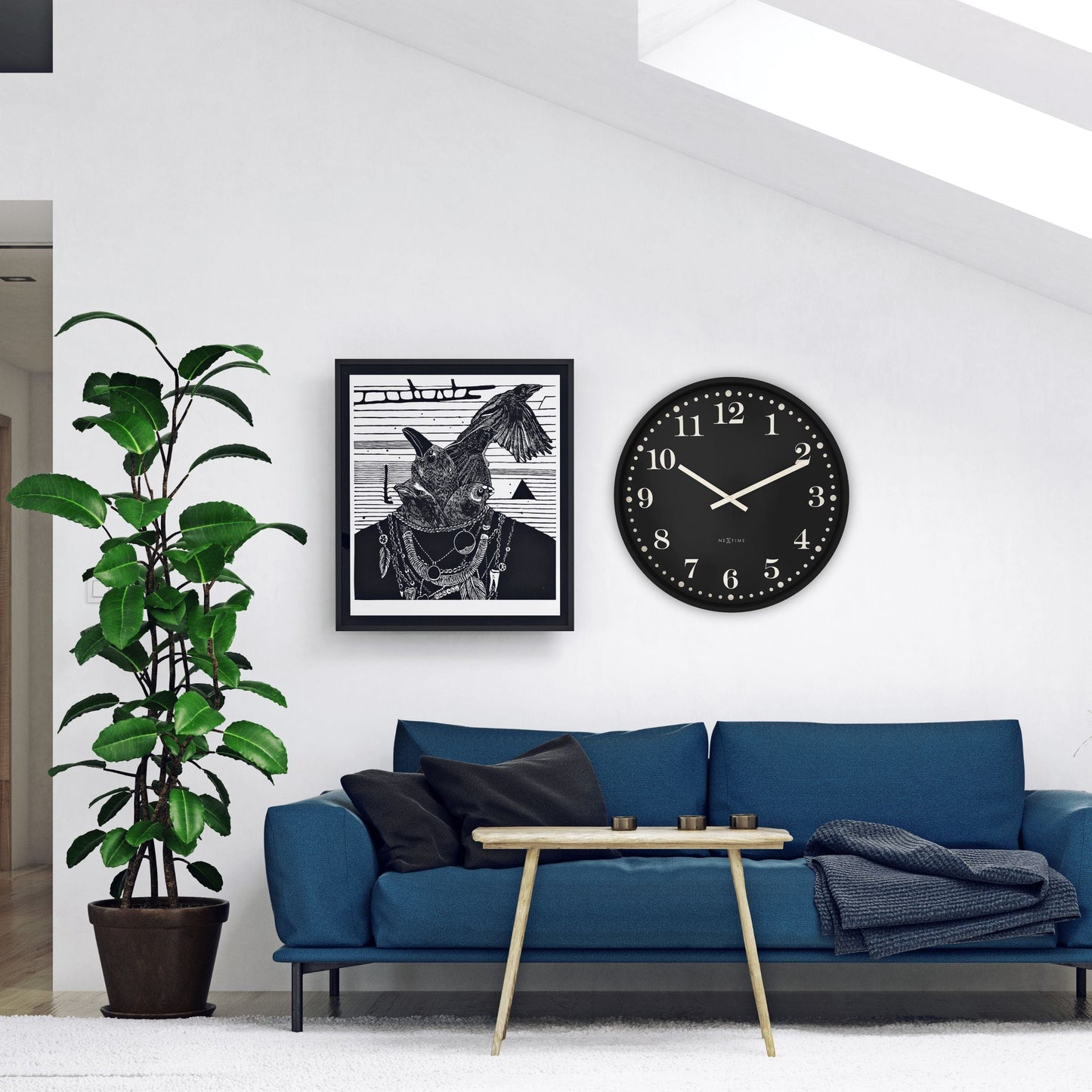 Wandklok 50cm-Silent-Zwart/Wit-Kunststof-NeXtime 'Dickens Large'