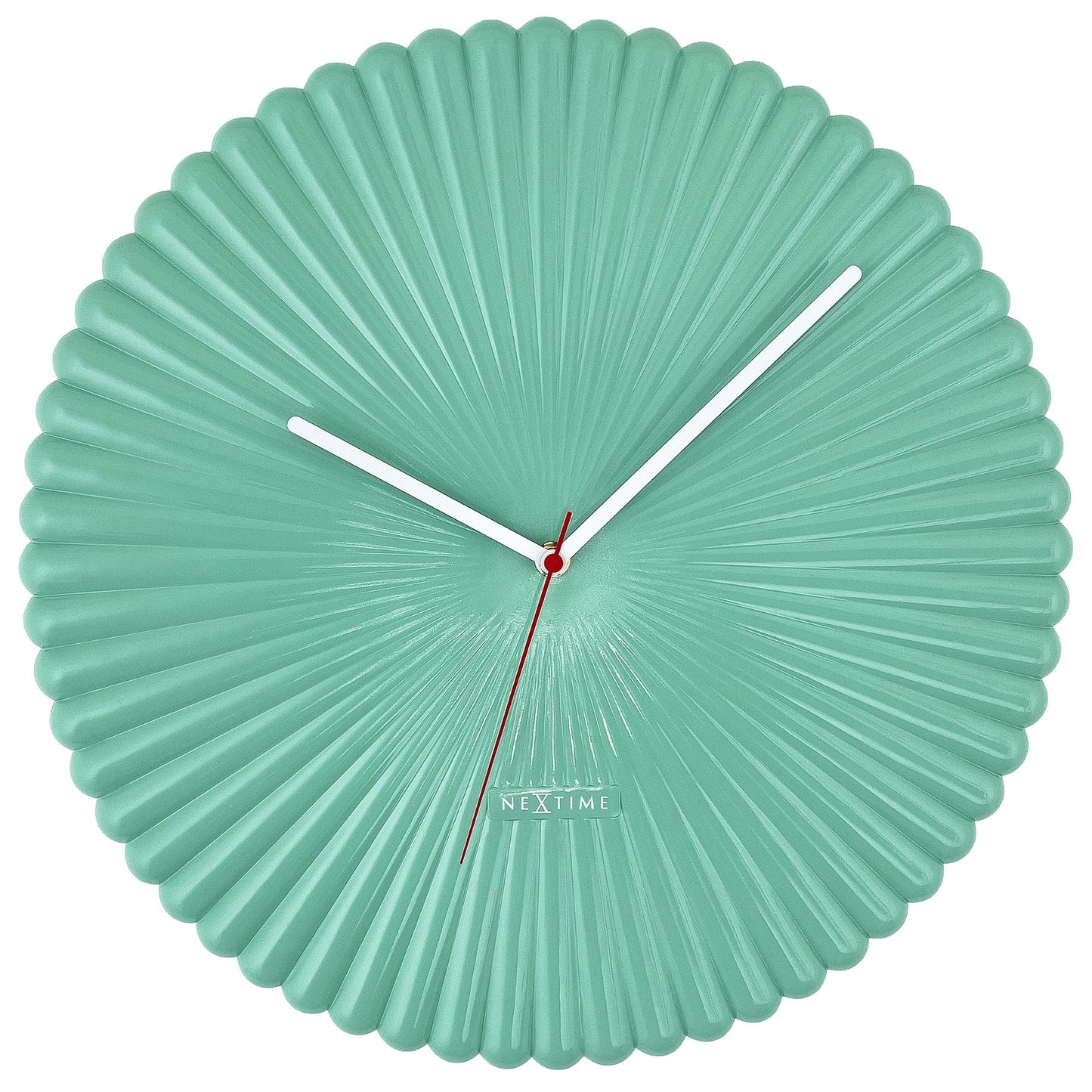 Wandklok 40cm-Silent-Wit/Groen-Polyresin-NeXtime 'Mousse'