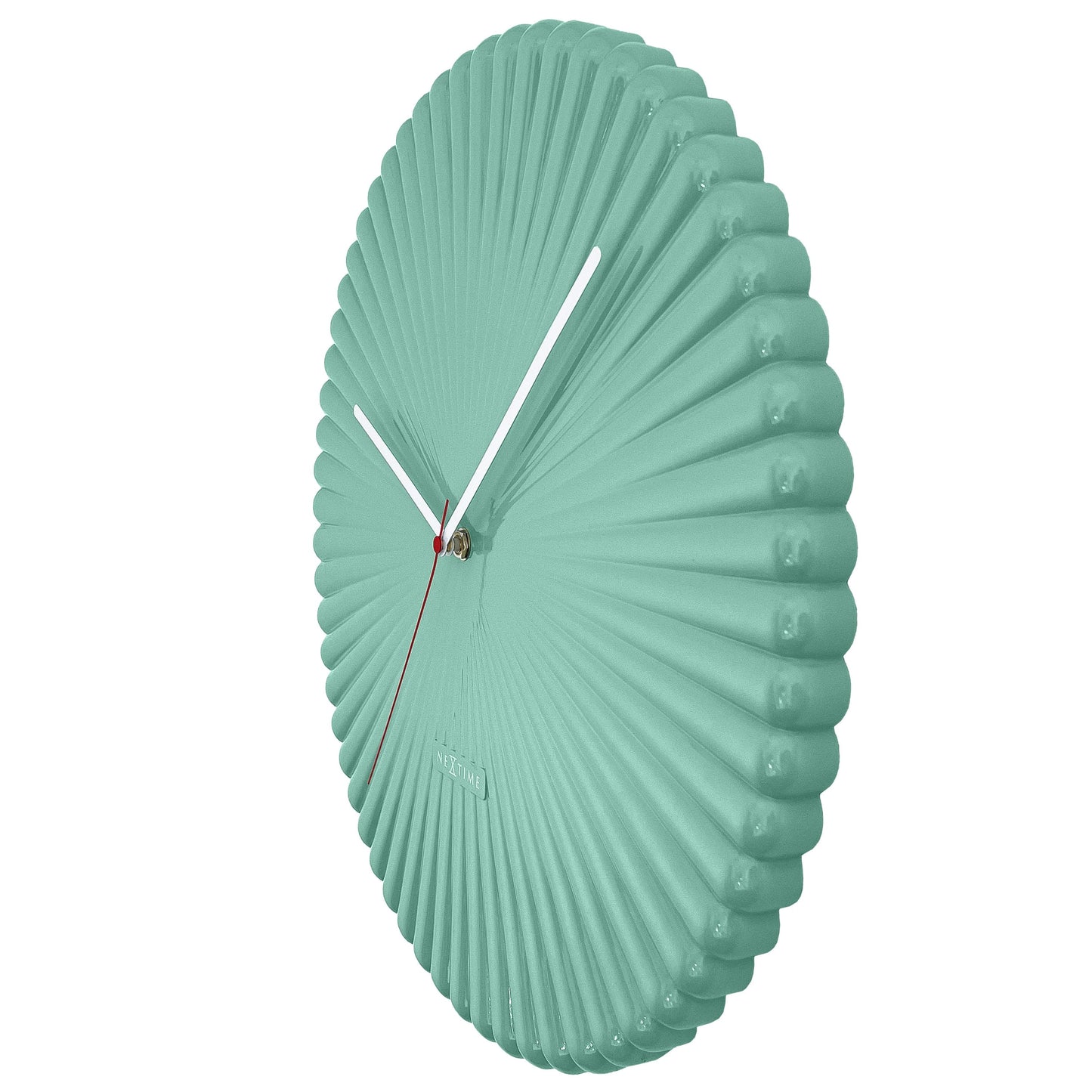 Wandklok 40cm-Silent-Wit/Groen-Polyresin-NeXtime 'Mousse'