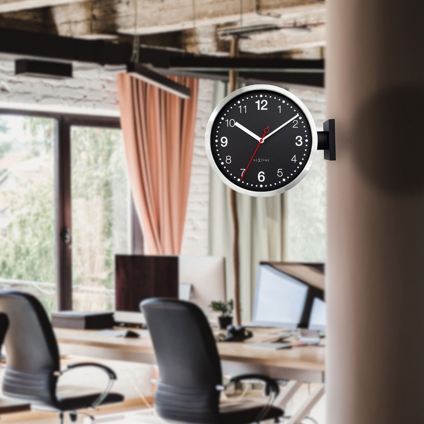 Wandklok 32,3x28x10cm-Silent-Wit & Zwart-Aluminium-NeXtime 'Double'