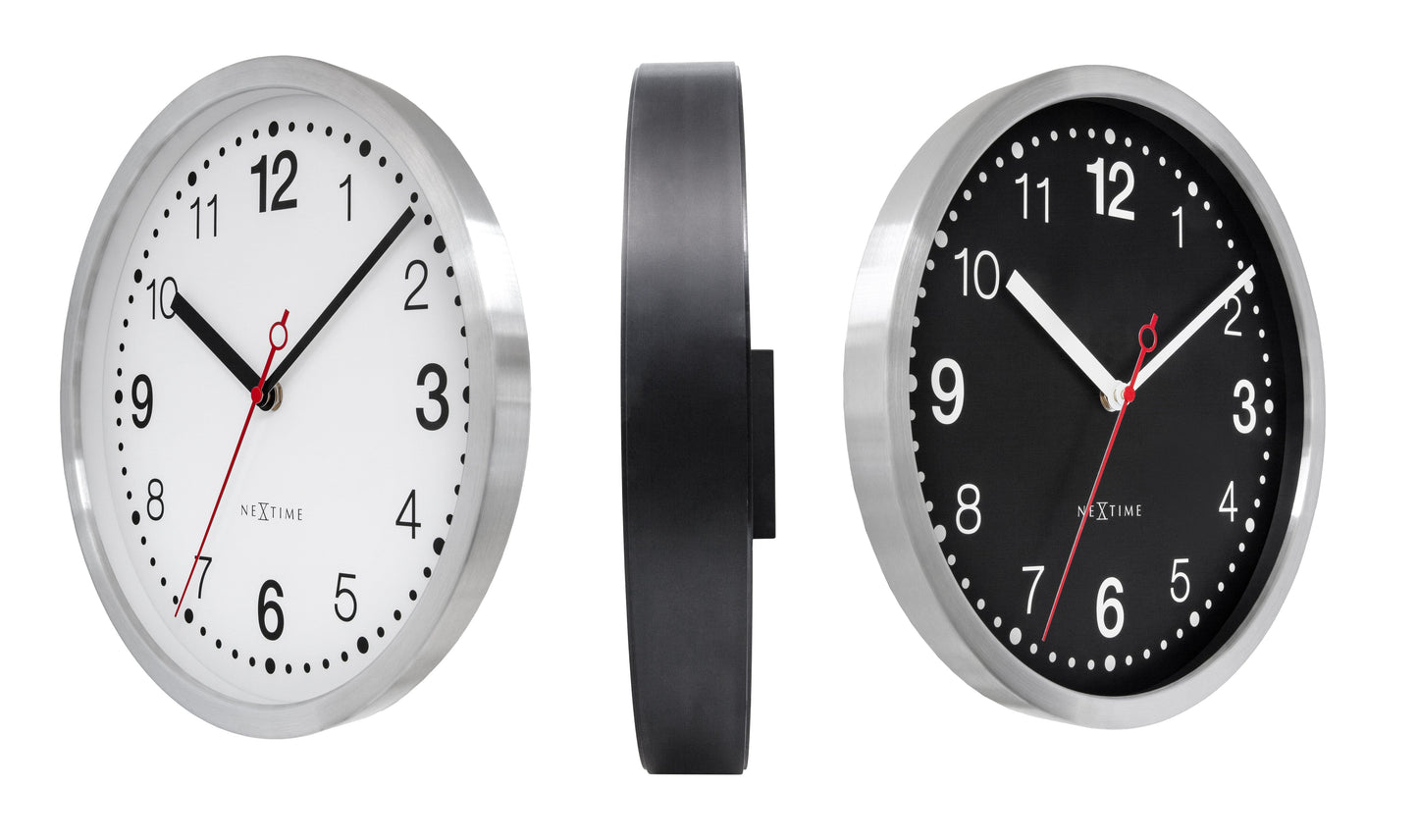 Wandklok 32,3x28x10cm-Silent-Wit & Zwart-Aluminium-NeXtime 'Double'