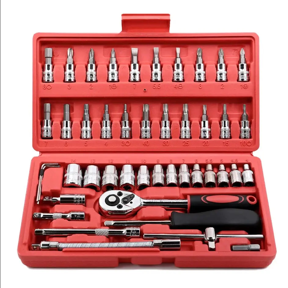 Top-Tools 46-Delige Ratelsleutel Set – 1/4" Dopsleutel & Bits Set