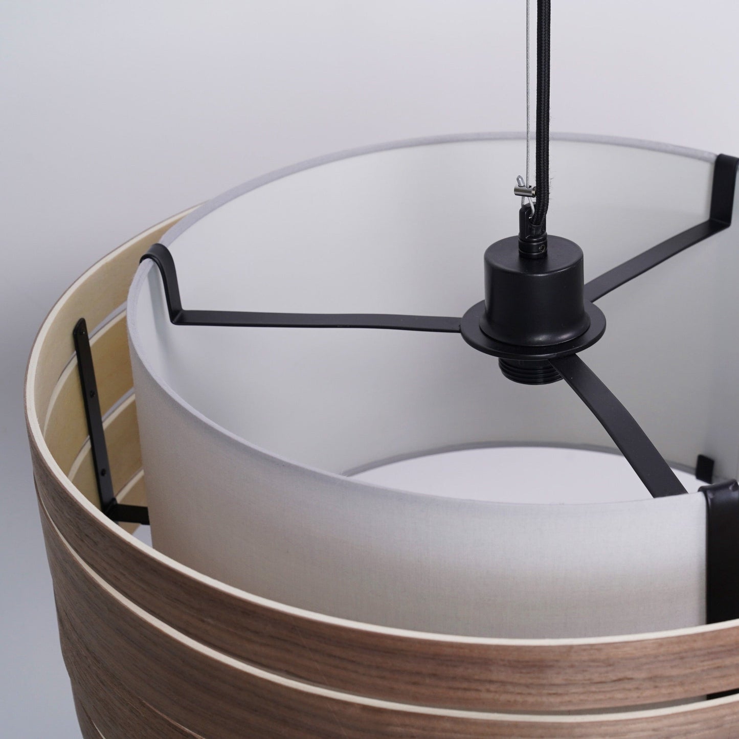 Lampenkap - Hout (donker walnootfineer) - Stof - 25 cm - "Beam"