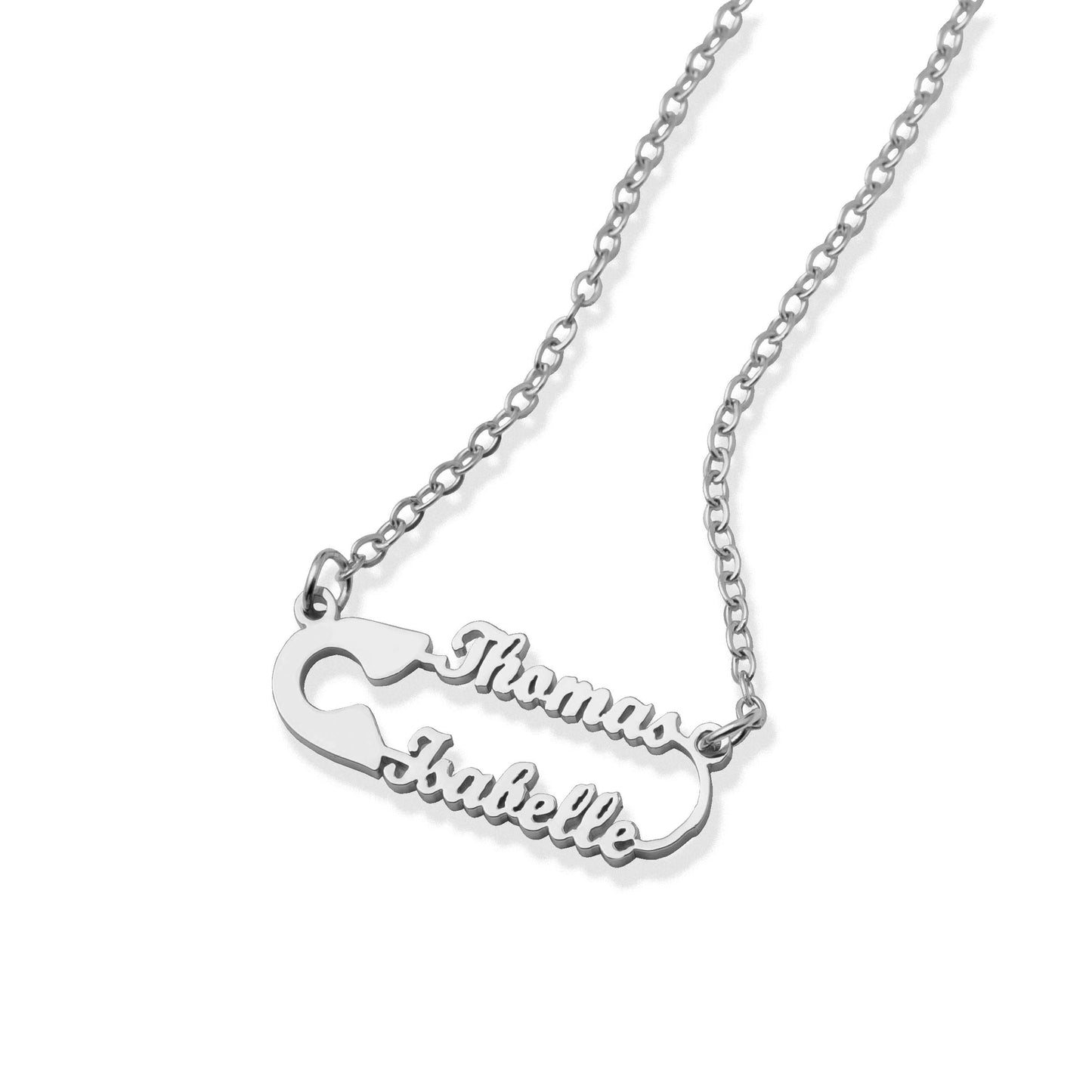 Safety pin necklace silver
