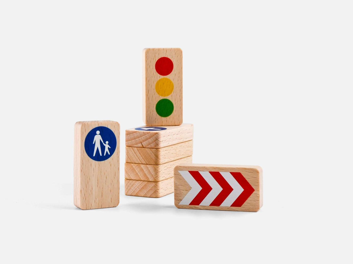 This fantastic set includes 8 wooden traffic signs that are the perfect addition to your child’s flexible toy road.With these signs, your child can learn about traffic while having fun and engaging in imaginative play. But that’s not all! Roadblocks also