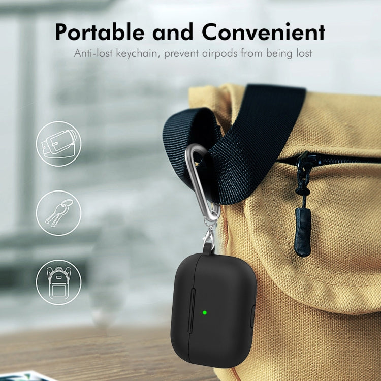 For Apple AirPods 4 2024 ENKAY Hat-Prince Thickened Silicone Case with Hook and Anti-lost Silicone Earbuds(Black)