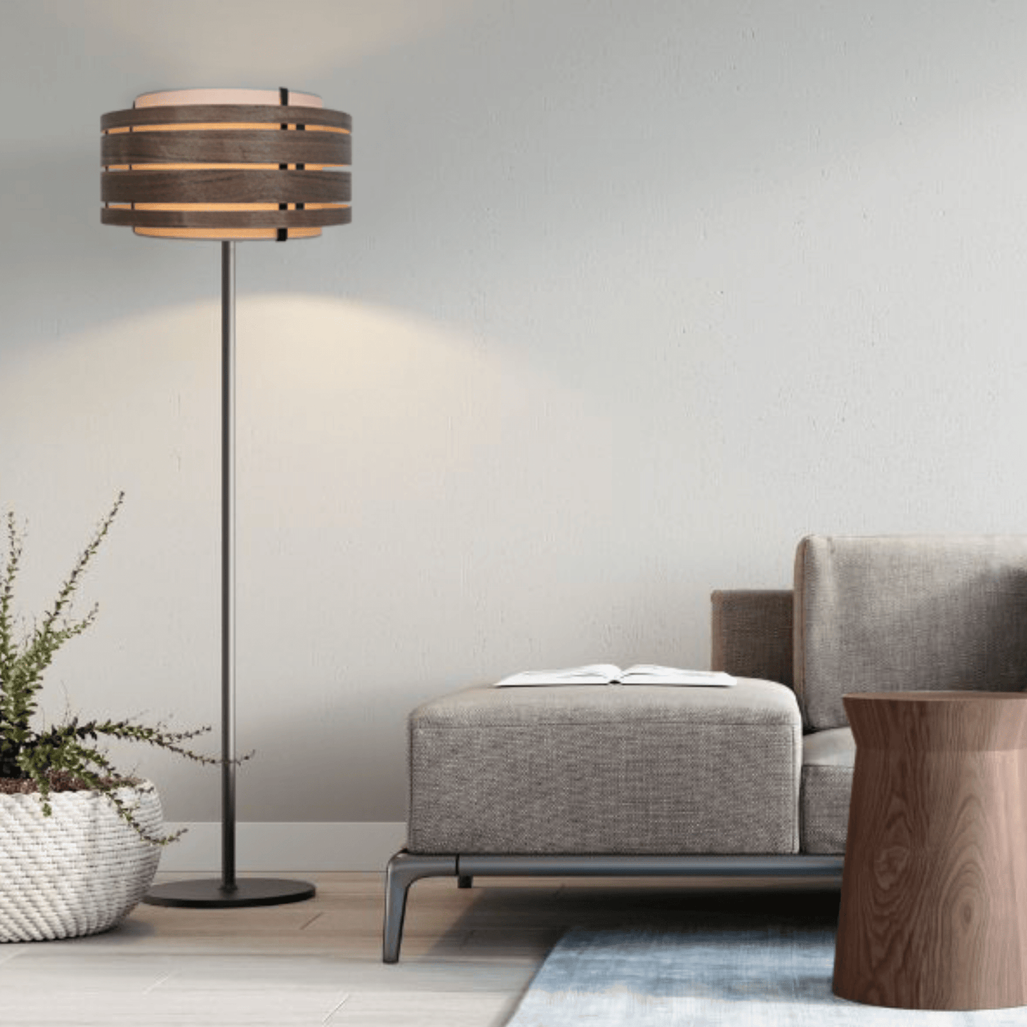 Lampenkap - Hout (donker walnootfineer) - Stof - 50 cm - "Beam"