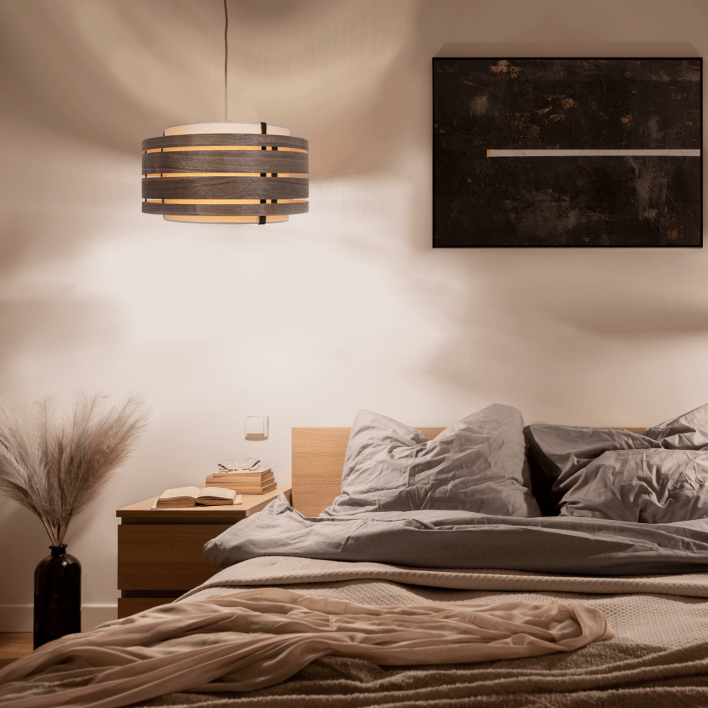 Lampenkap - Hout (donker walnootfineer) - Stof - 50 cm - "Beam"