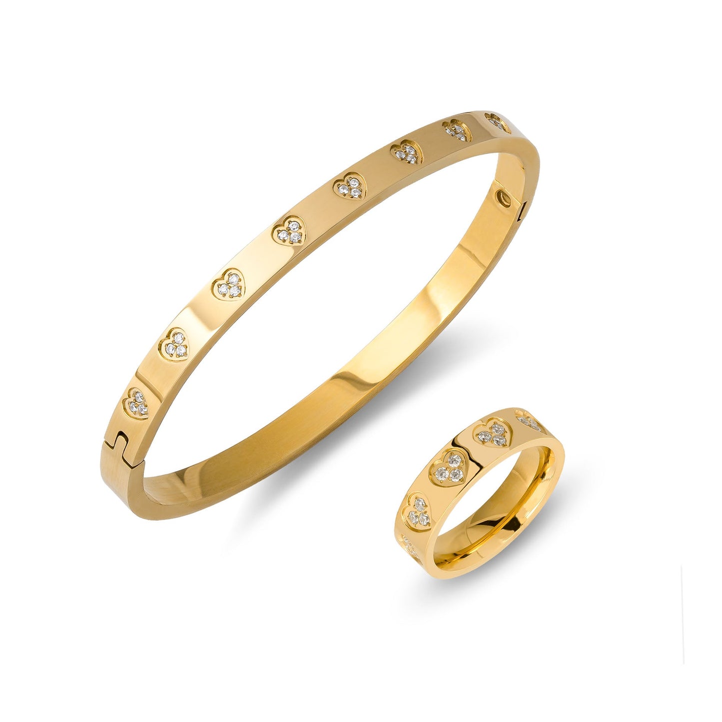 Zirkonia harten armband & ring goud
