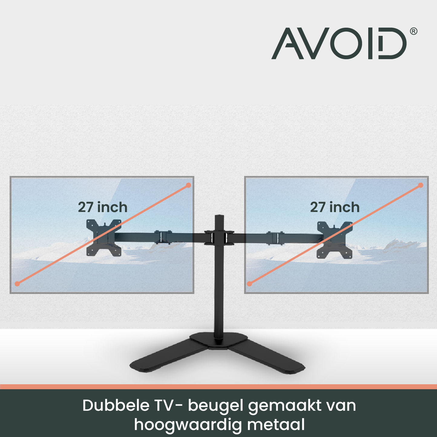 AVOID® - Dubbele Monitorbeugel met Standaard – Verstelbaar & 360° Draaibaar | VESA-100x100