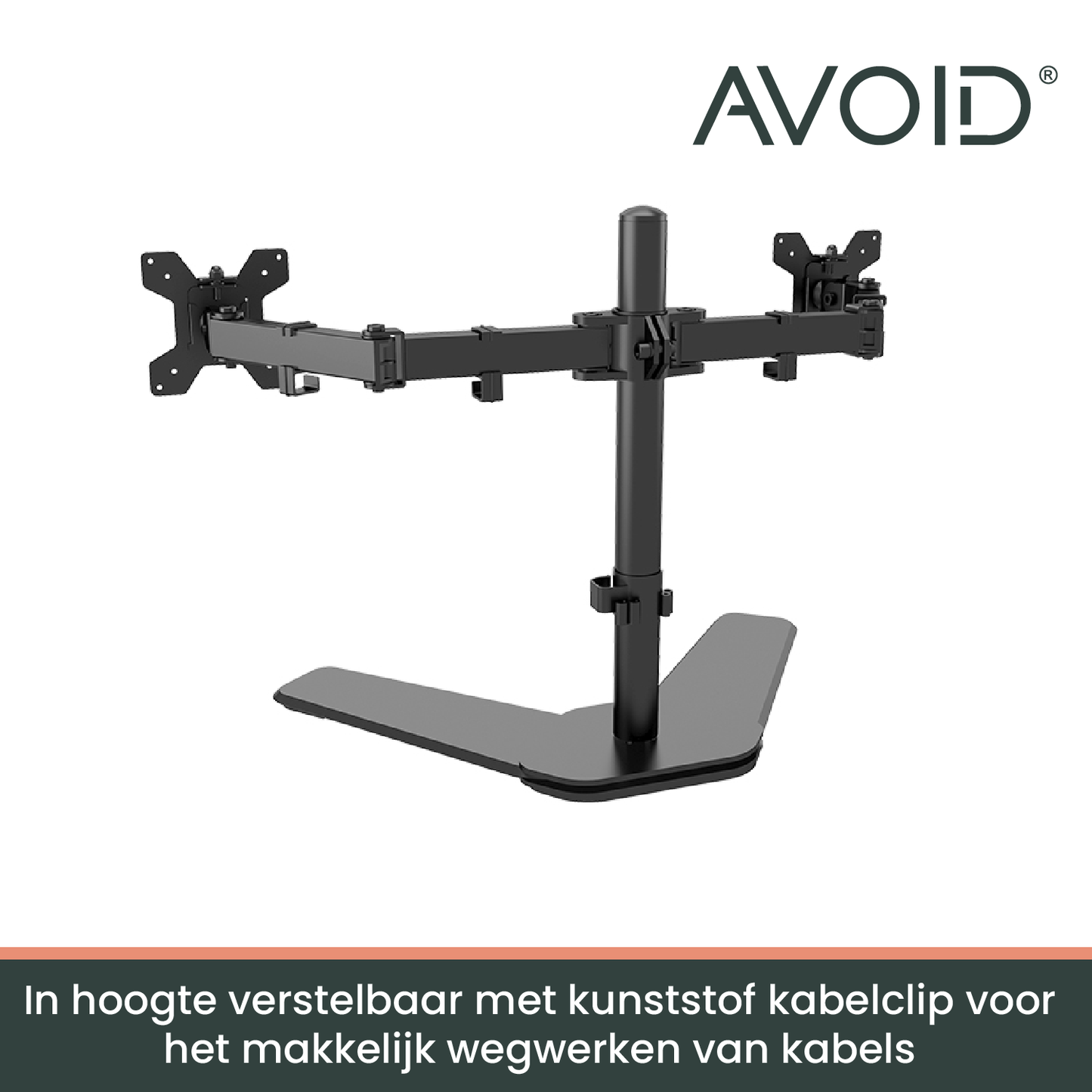 AVOID® - Dubbele Monitorbeugel met Standaard – Verstelbaar & 360° Draaibaar | VESA-100x100