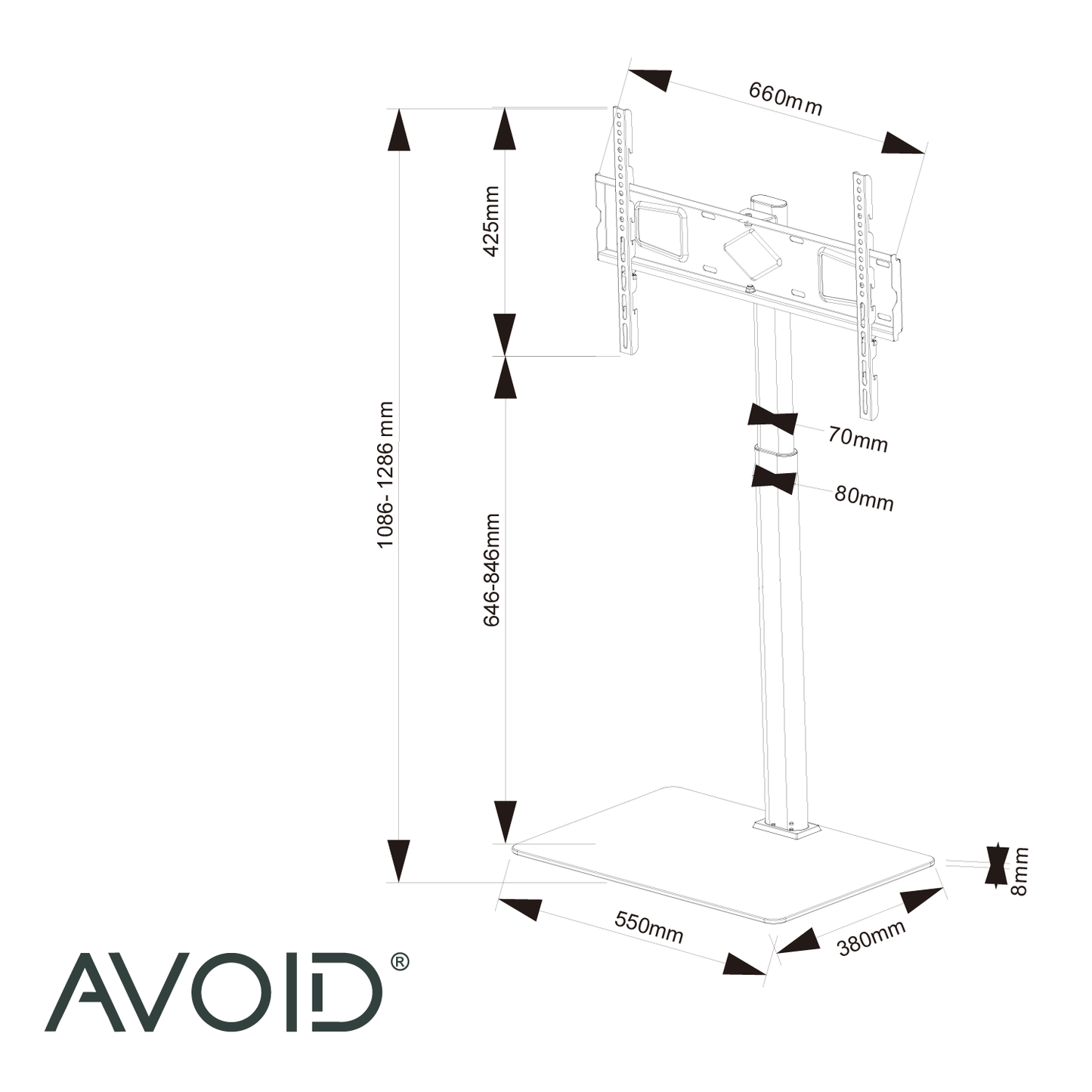 AVOID® - Zwarte Tv Standı Verstelbare Hoogte ile buluştu – Geschikt voor 32"-60" | VESA 600x400 | FSH11-D