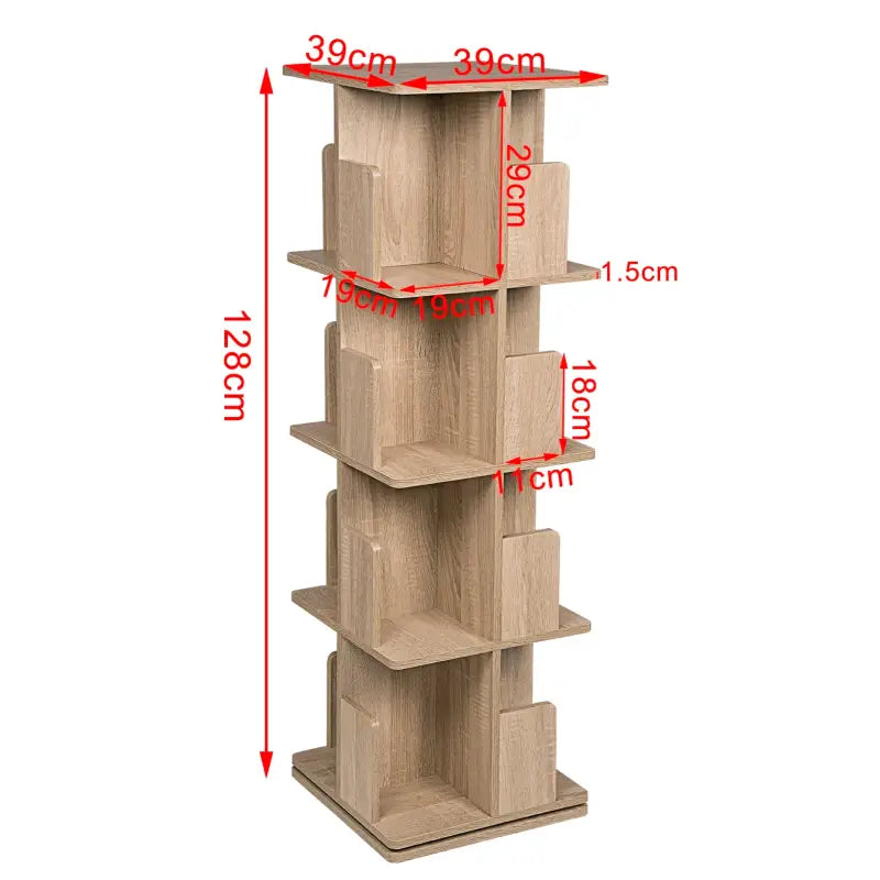 BukkitBow - 360 Graden Draaiende Boekenkast - Plank 3/4 Tiers - Opslag voor Woonkamer - 97-128CM Hoog