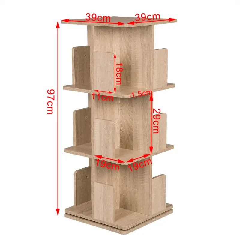 BukkitBow - 360 Graden Draaiende Boekenkast - Plank 3/4 Tiers - Opslag voor Woonkamer - 97-128CM Hoog