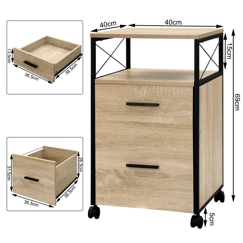 BukkitBow - Archiefkast / Rolcontainer - 2 Lades - Open Vak - met Wielen - Voor A4/Letter Mappen