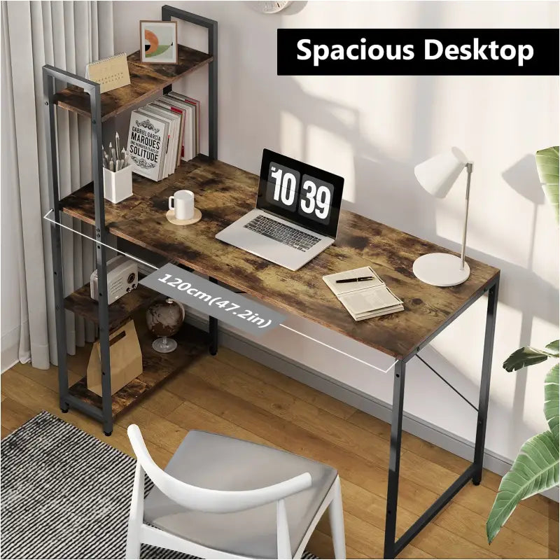 BukkitBow - Bureau met Planken - Hout en Metaal - Verstelbare Zijplank - 120x50x120 cm - 50 kg Draagvermogen