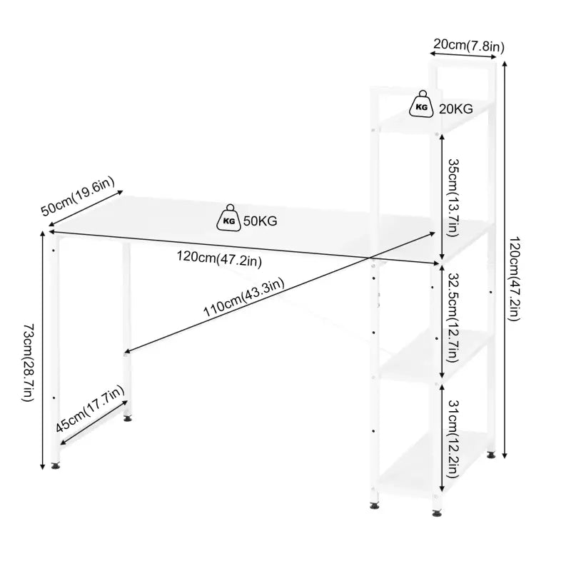 BukkitBow - Bureau met Planken - Hout en Metaal - Verstelbare Zijplank - 120x50x120 cm - 50 kg Draagvermogen