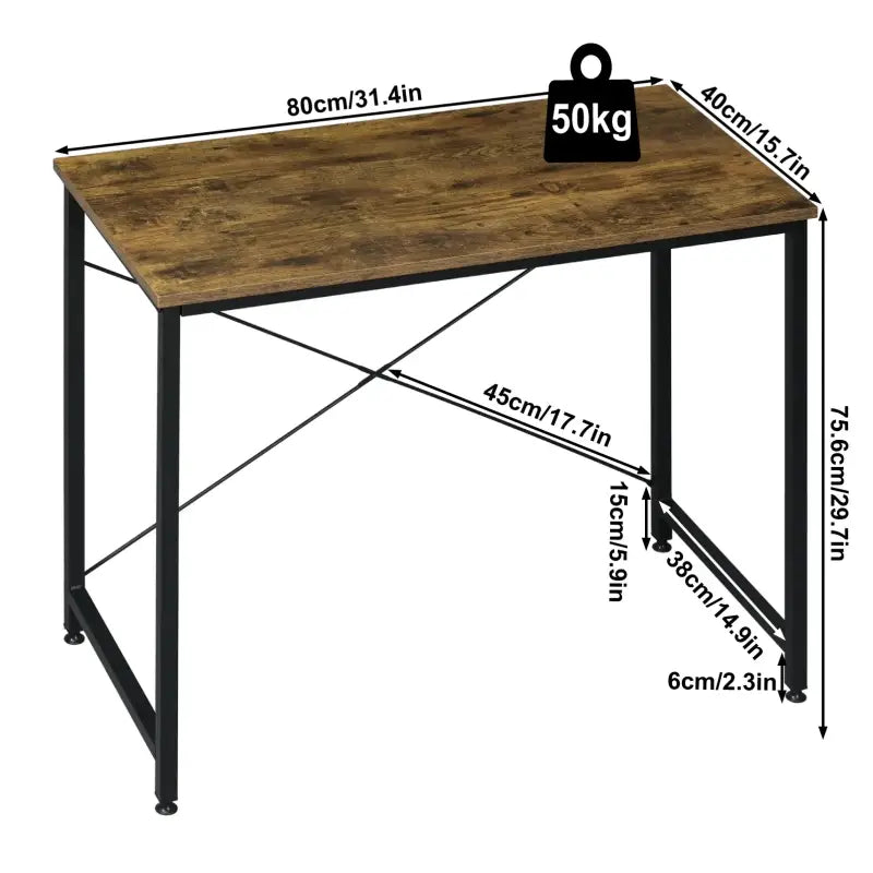 BukkitBow - Compact Bureau - Metalen Frame - 80x40x75 cm - Vintage Bruin Hout