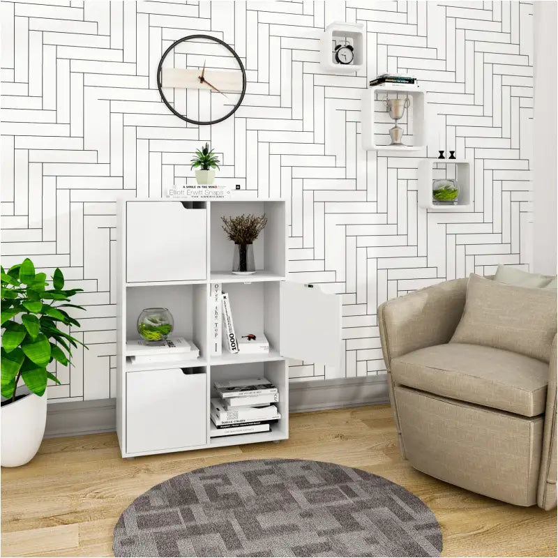 BukkitBow – Hoekboekenkast met Deuren – 6 Kubussen – 59,7x29,7x91 cm – Compact Formaat