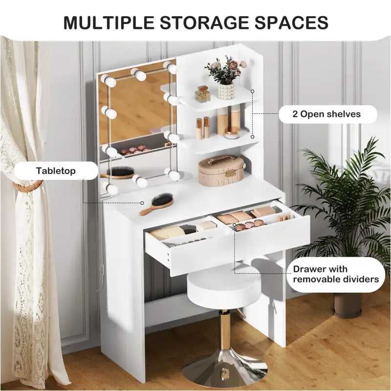 BukkitBow - Kaptafel Set - Verstelbare Kruk - LED Verlichting - Inclusief Spiegel