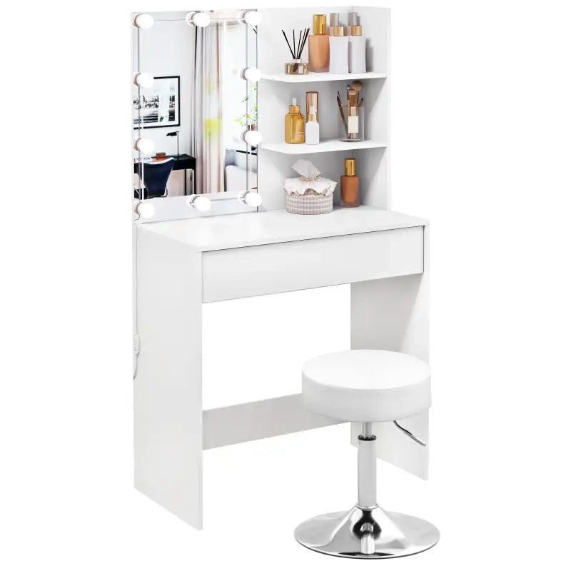 BukkitBow - Kaptafel Set - Verstelbare Kruk - LED Verlichting - Inclusief Spiegel