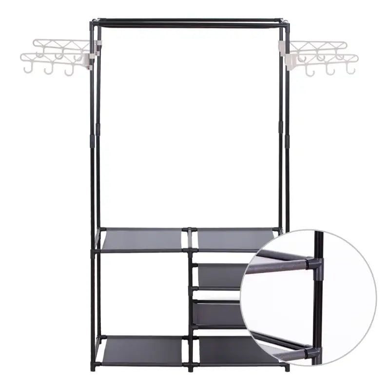 BukkitBow - Kledingrek - Polypropyleen en Roestvrij Staal - Met Planken en Zijarmen - 87x44x158cm - Zwart