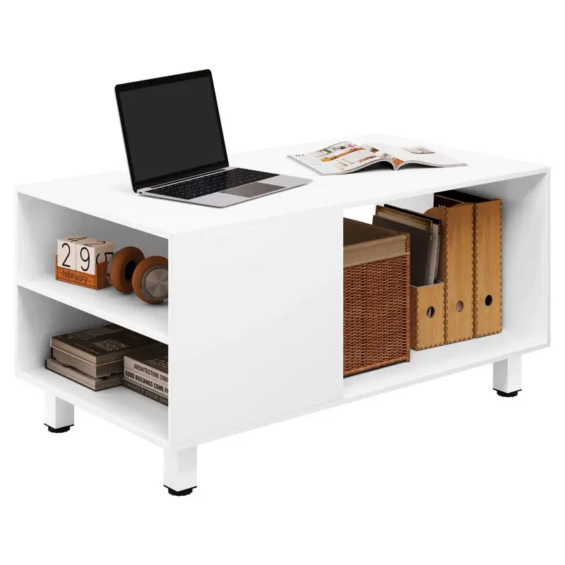 BukkitBow - Koffietafel met Opslagruimte - MDF/Metaal - 90x45x50 cm - Modern en Multifunctioneel - Wit