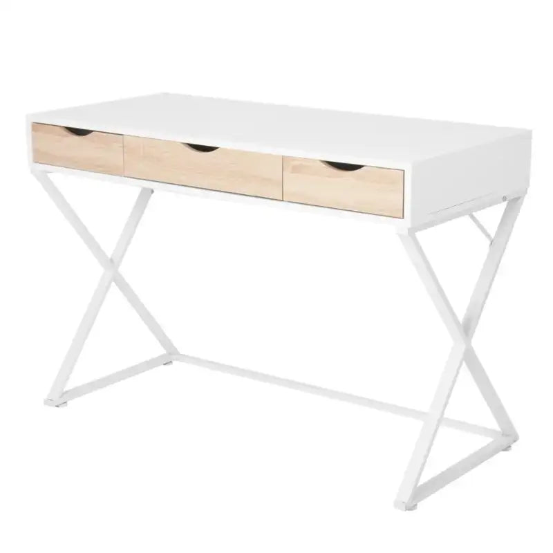 BukkitBow – Modern Bureau met Lades – Hout en Metaal – 110x50 cm – Stevig en Ruim - Wit