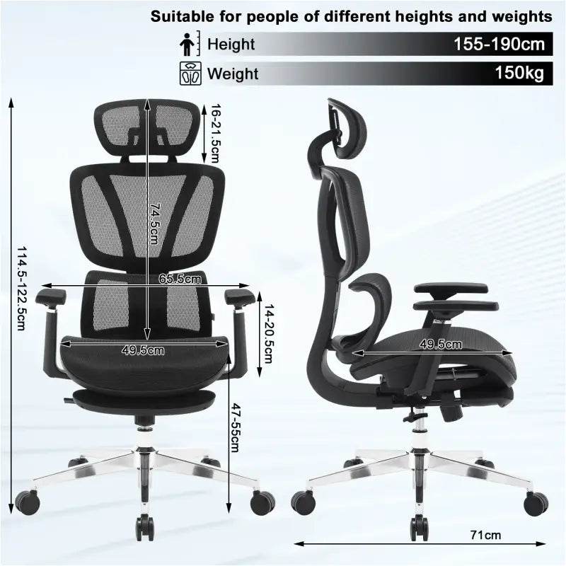 BukkitBow - Moderne Bureaustoel met Voetsteun - Verstelbare Lendensteun en 3D PU Armleuningen - Mesh Zitting - 150 kg Draagvermogen