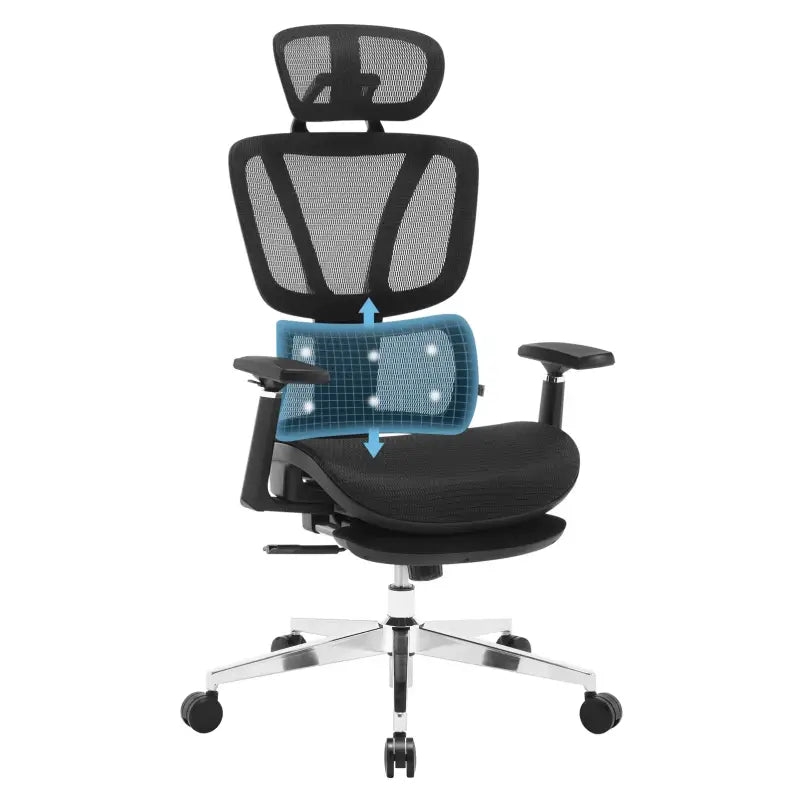 BukkitBow - Moderne Bureaustoel met Voetsteun - Verstelbare Lendensteun en 3D PU Armleuningen - Mesh Zitting - 150 kg Draagvermogen