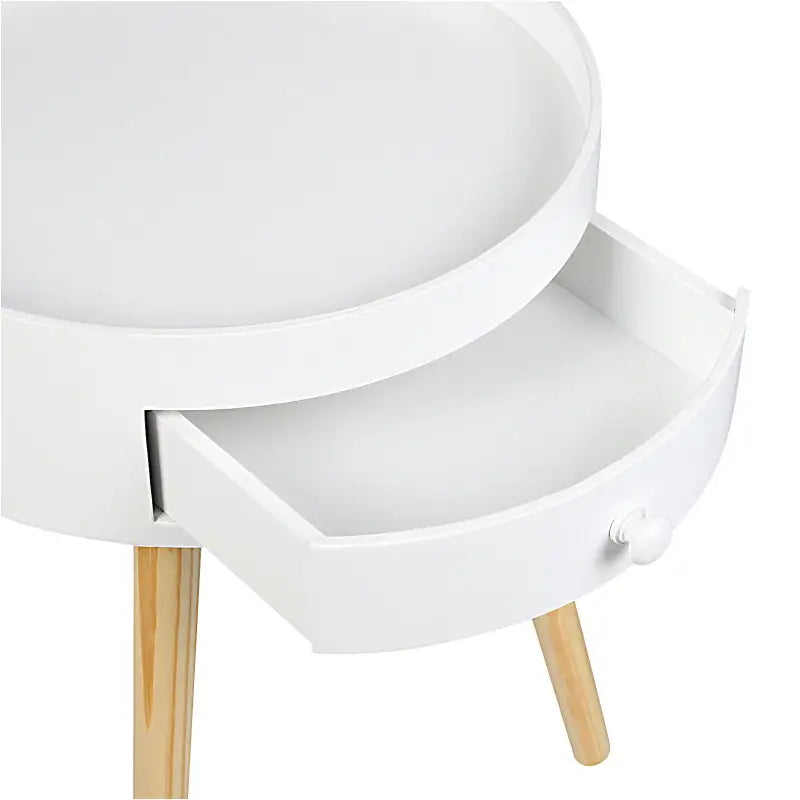 BukkitBow – Nachtkastje Hout – 38x38x45,5 cm – Met Lade en Antislip Voetjes - Wit