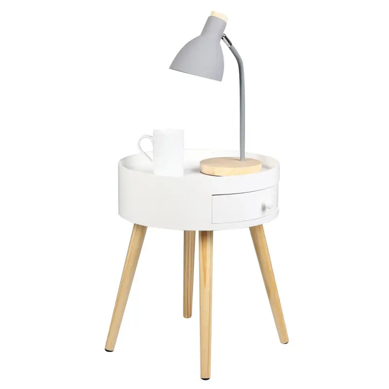 BukkitBow – Nachtkastje Hout – 38x38x45,5 cm – Met Lade en Antislip Voetjes - Wit