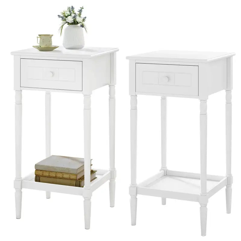 BukkitBow - Nachtkastje - met Lade en Blank - Barok - Massief Houten Poten - Wit