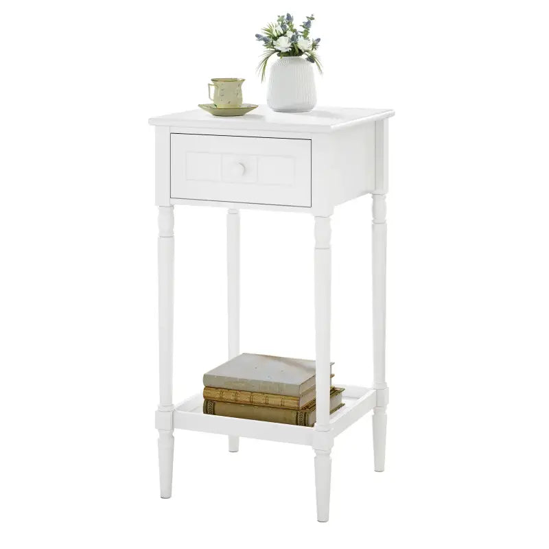 BukkitBow - Nachtkastje - met Lade en Blank - Barok - Massief Houten Poten - Wit