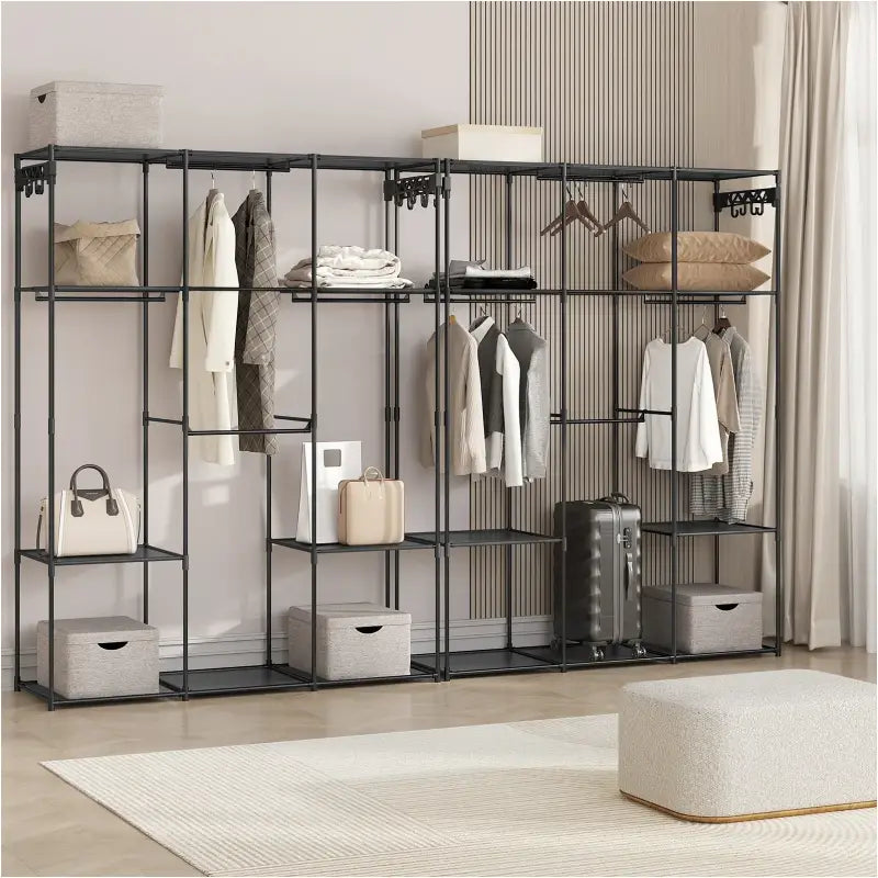 BukkitBow - Open Kledingkast - met Planken en Kledingroedes - Uitklapbare Rekken - Gemaakt van Metaalstof - Zwart