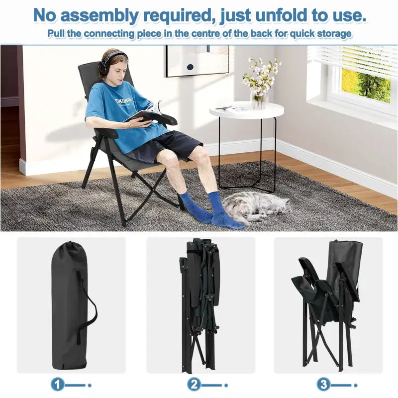 BukkitBow - Opvouwbare Campingstoel - Mesh Stof en Metaal - Verstelbare Rugleuning - 150 kg Draagvermogen