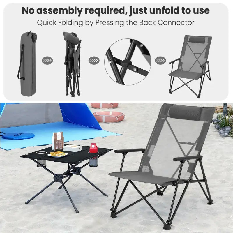 BukkitBow - Opvouwbare Campingstoel - Metaal en Polyester - Hoge Rugleuning - Draagbaar - 150 kg Draagvermogen