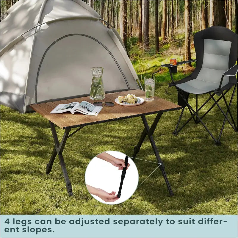 BukkitBow - Opvouwbare Campingtafel - Aluminium en Kunststof - Verstelbare Hoogte - 50 kg Draagvermogen - Houtlook