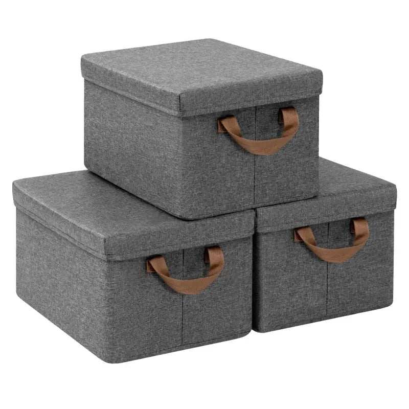 BukkitBow - Opvouwbare Opbergdozen - Polyester/Metaal/ - Met Deksel en Handvatten - Set van 3 Stuks - Grijs