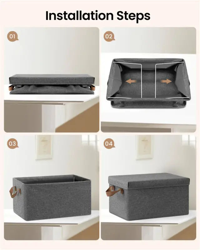 BukkitBow - Opvouwbare Opbergdozen - Polyester/Metaal/ - Met Deksel en Handvatten - Set van 3 Stuks - Grijs