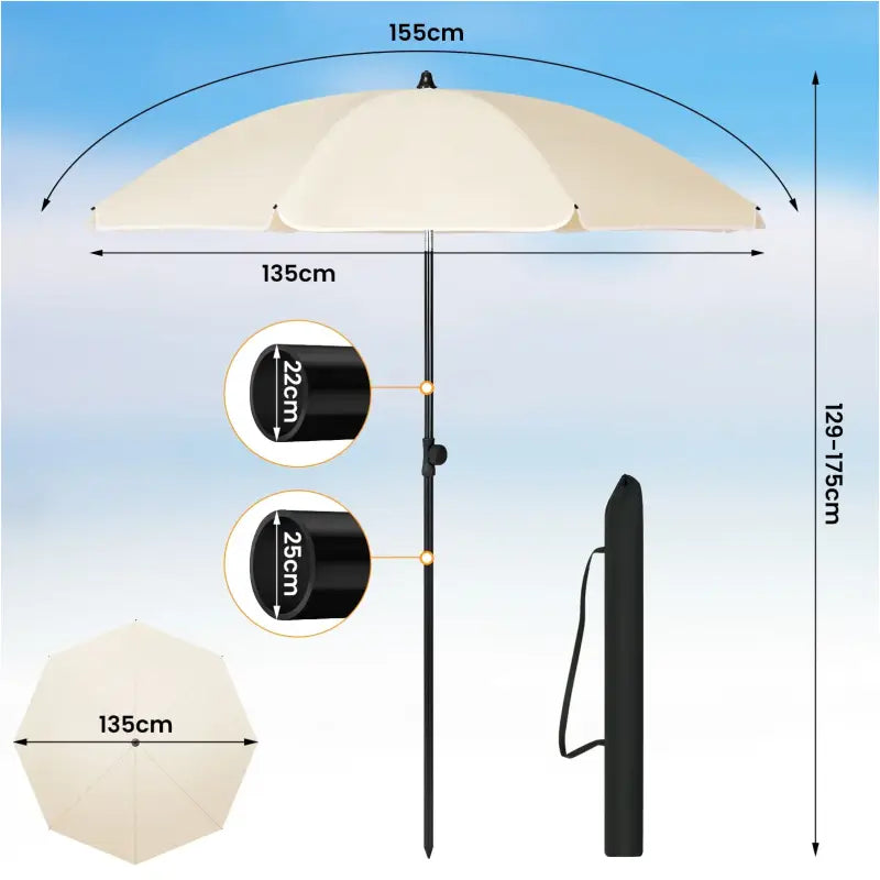 BukkitBow - Parasol - UV-Bestendig - Strandparasol - Hoogte Verstelbaar - 45° Buigbaar - Rond