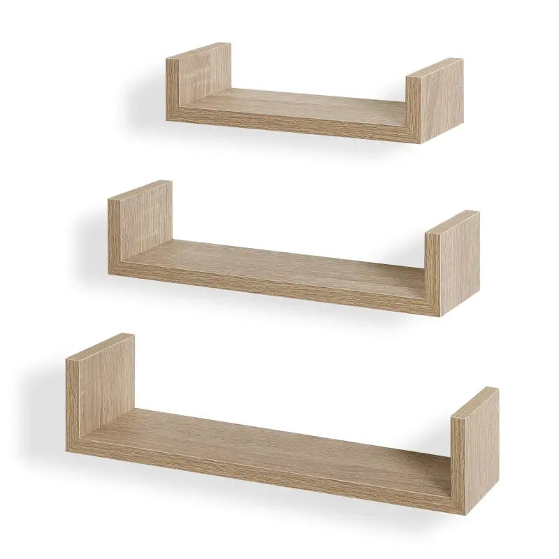 BukkitBow - Set van 3 Wandplanken - Hout - Verschillende Afmetingen: 26x9.7x6cm, 34x9.7x7.5cm, 42x9.7x9cm