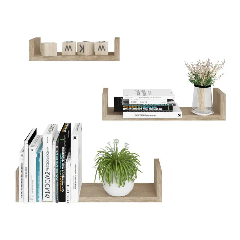 BukkitBow - Set van 3 Wandplanken - Hout - Verschillende Afmetingen: 26x9.7x6cm, 34x9.7x7.5cm, 42x9.7x9cm