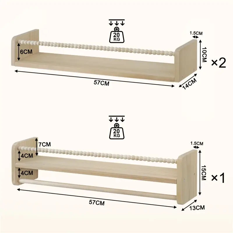 BukkitBow - Set van 3 Zwevende Wandplanken - Massief Grenenhout - Natuurlijk Hout - Montessori Boekenplank