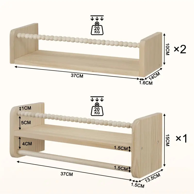 BukkitBow - Set van 3 Zwevende Wandplanken - Massief Grenenhout - Natuurlijk Hout - Montessori Boekenplank