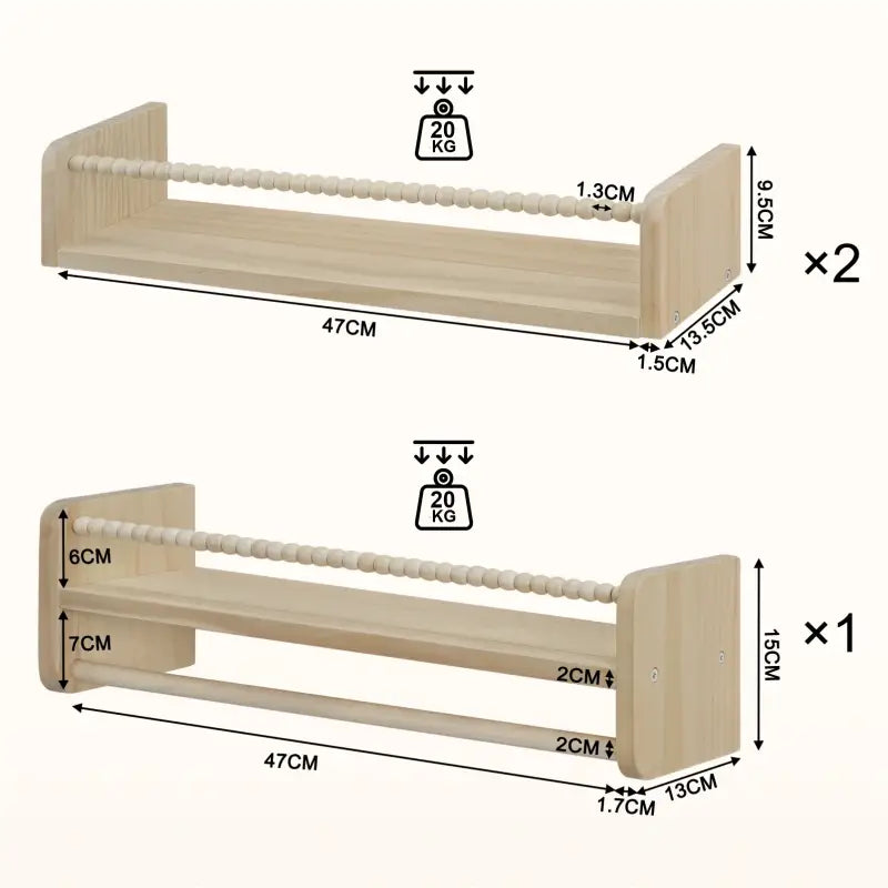BukkitBow - Set van 3 Zwevende Wandplanken - Massief Grenenhout - Natuurlijk Hout - Montessori Boekenplank