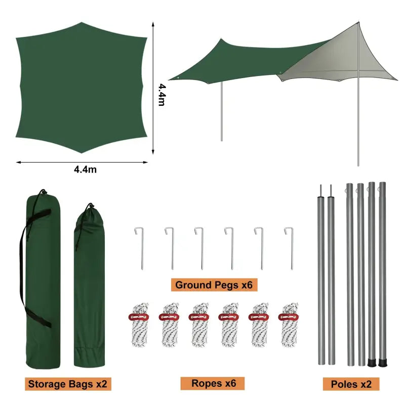 BukkitBow - Tentzeil - Waterdicht Zeil - Met Paalogen - Inclusief Liertouwen en Haringen - Groen