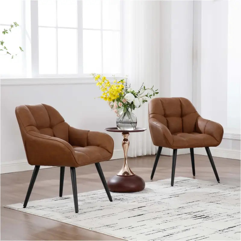 BukkitBow - Vintage Fauteuil/Eetkamerstoel met Armleuningen - Imitatieleer/Metaal/Schuim - Comfortabele Kuipstoel - 150 kg Draagvermogen - Bruin